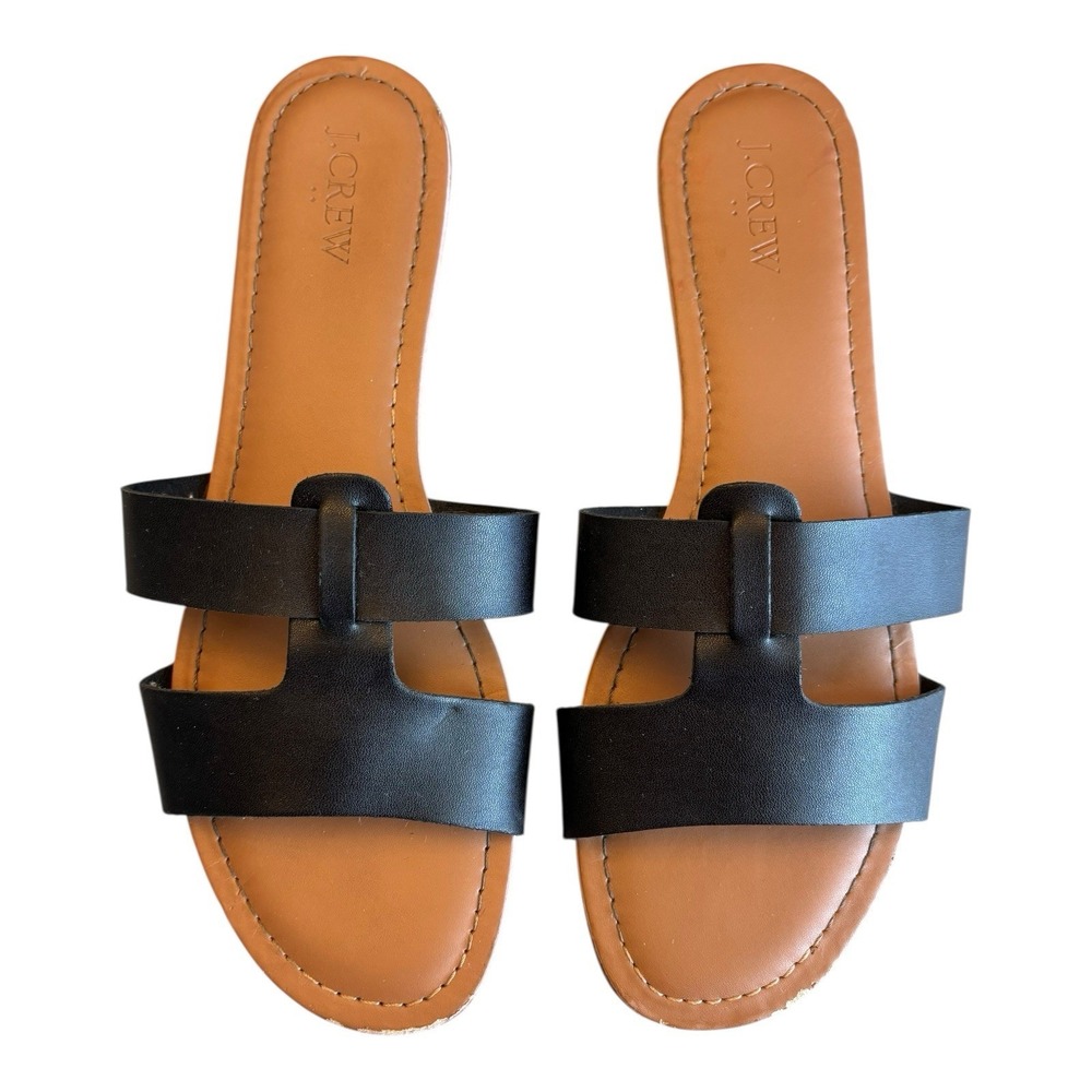 J‎ Crew Factory Slides Sandals Womens 9 Black Straps Flat Casual Minimalist
